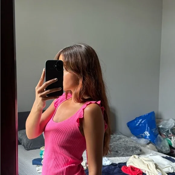 ESQUALO Pink Ribbed Ruffled Tank Top - Picture 2 of 2